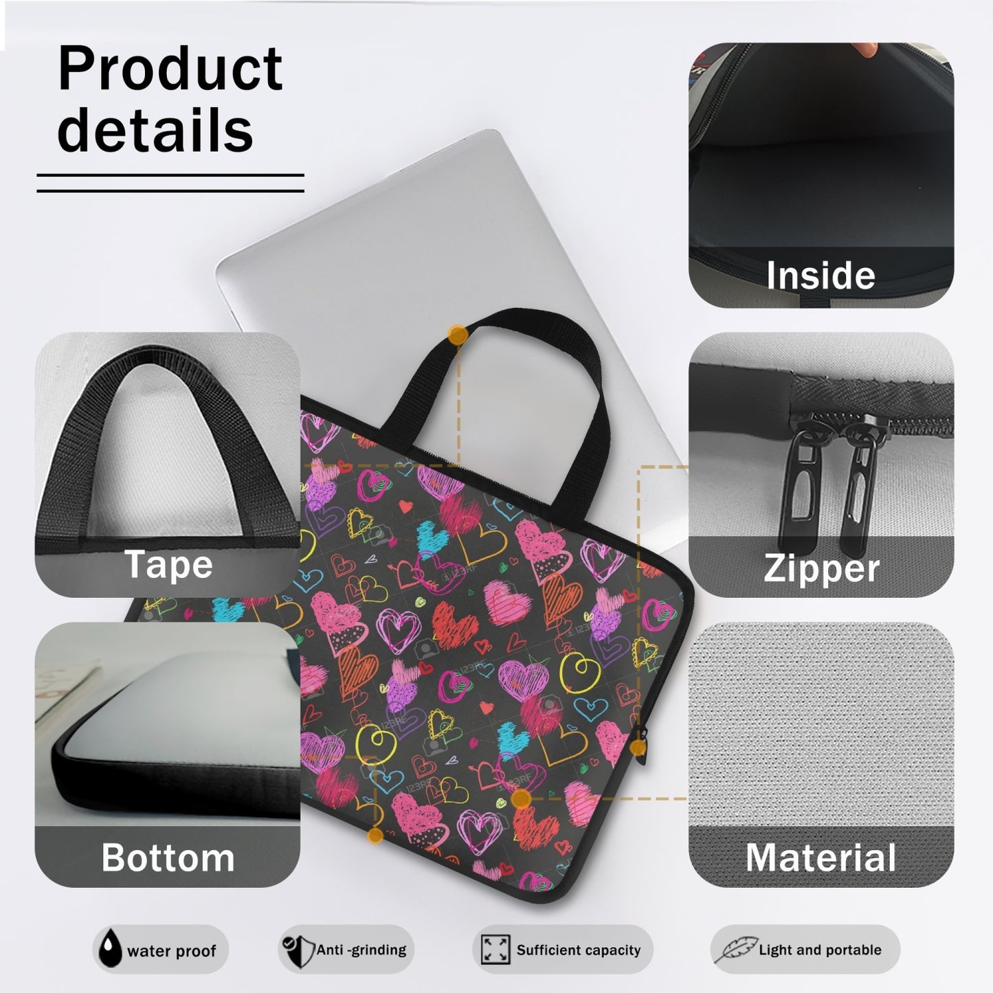 School Book Bags or Laptop Sleeves (Handles) - Hearts