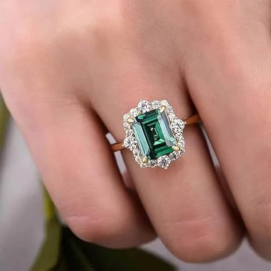 JOVOVASMILE Moissanite Emerald Ring