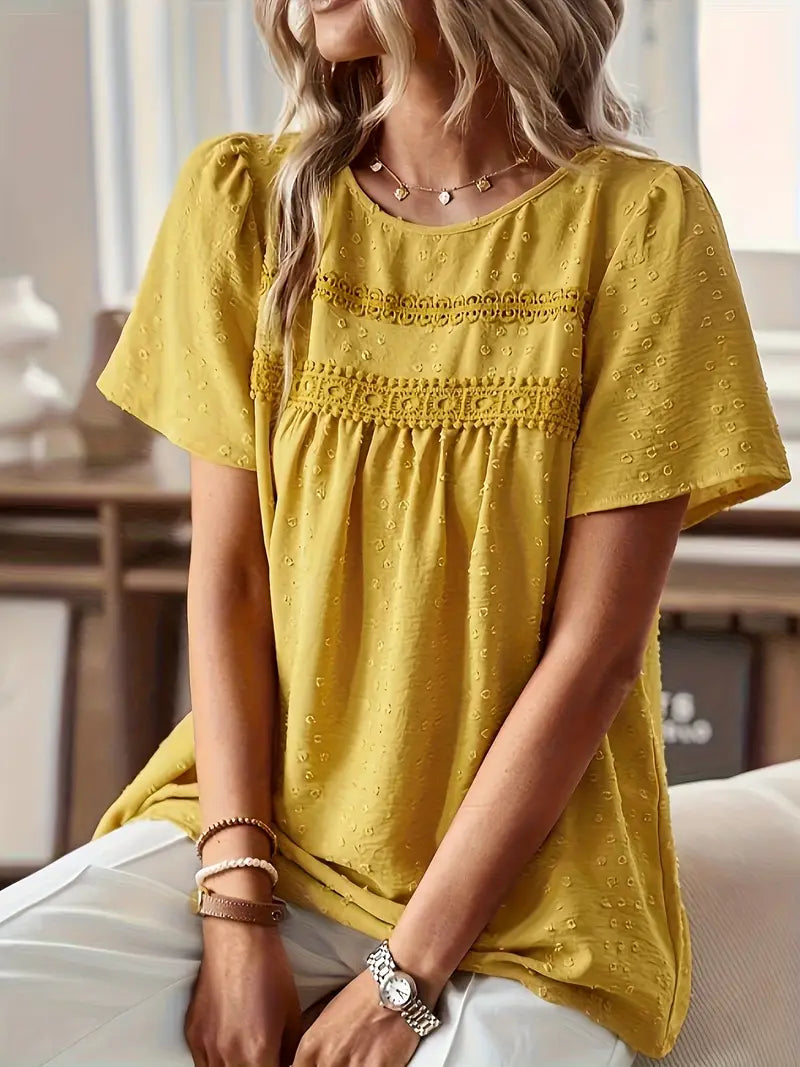 Polka Dot Textured Short Sleeved Blouse Top