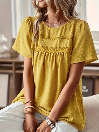 Polka Dot Textured Short Sleeved Blouse Top