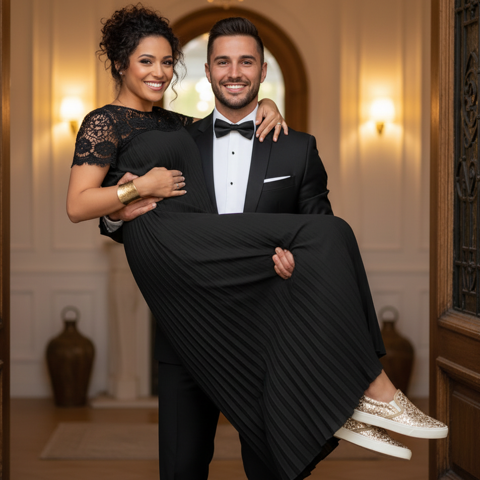 Plus Size Elegant Lace Trim Pleated Dress