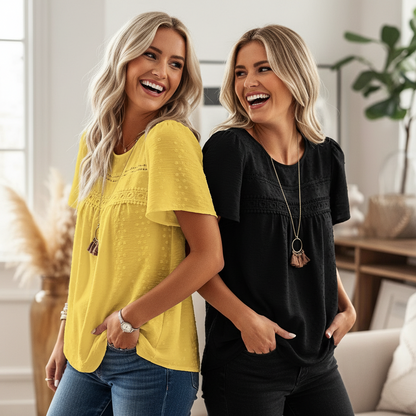 Polka Dot Textured Short Sleeved Blouse Top