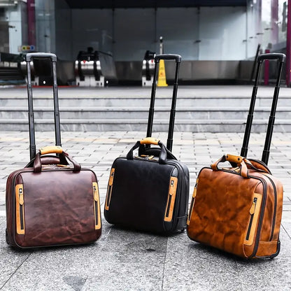 Crazy Horse Genuine Cowhide Leather Lightweight Carry-On Suitcase