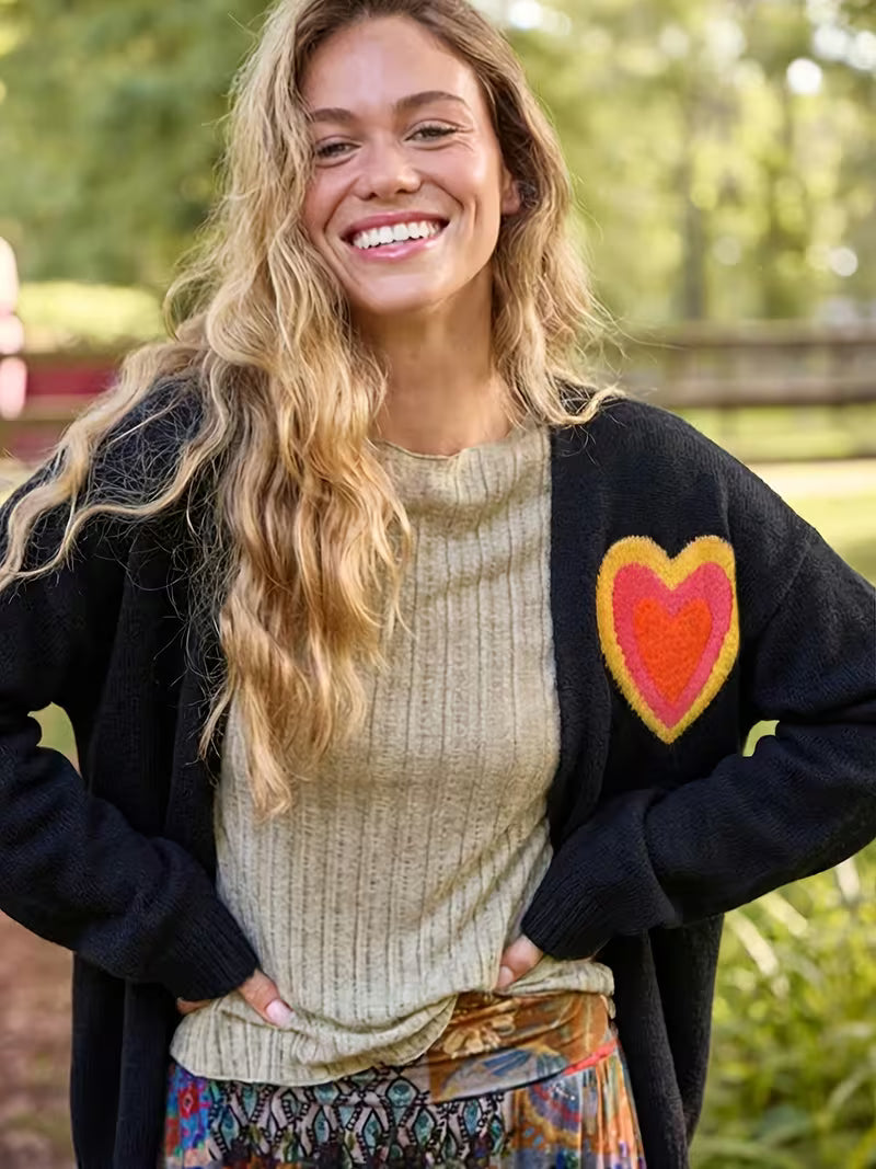 Chic Heart Knit Cardigan Coat
