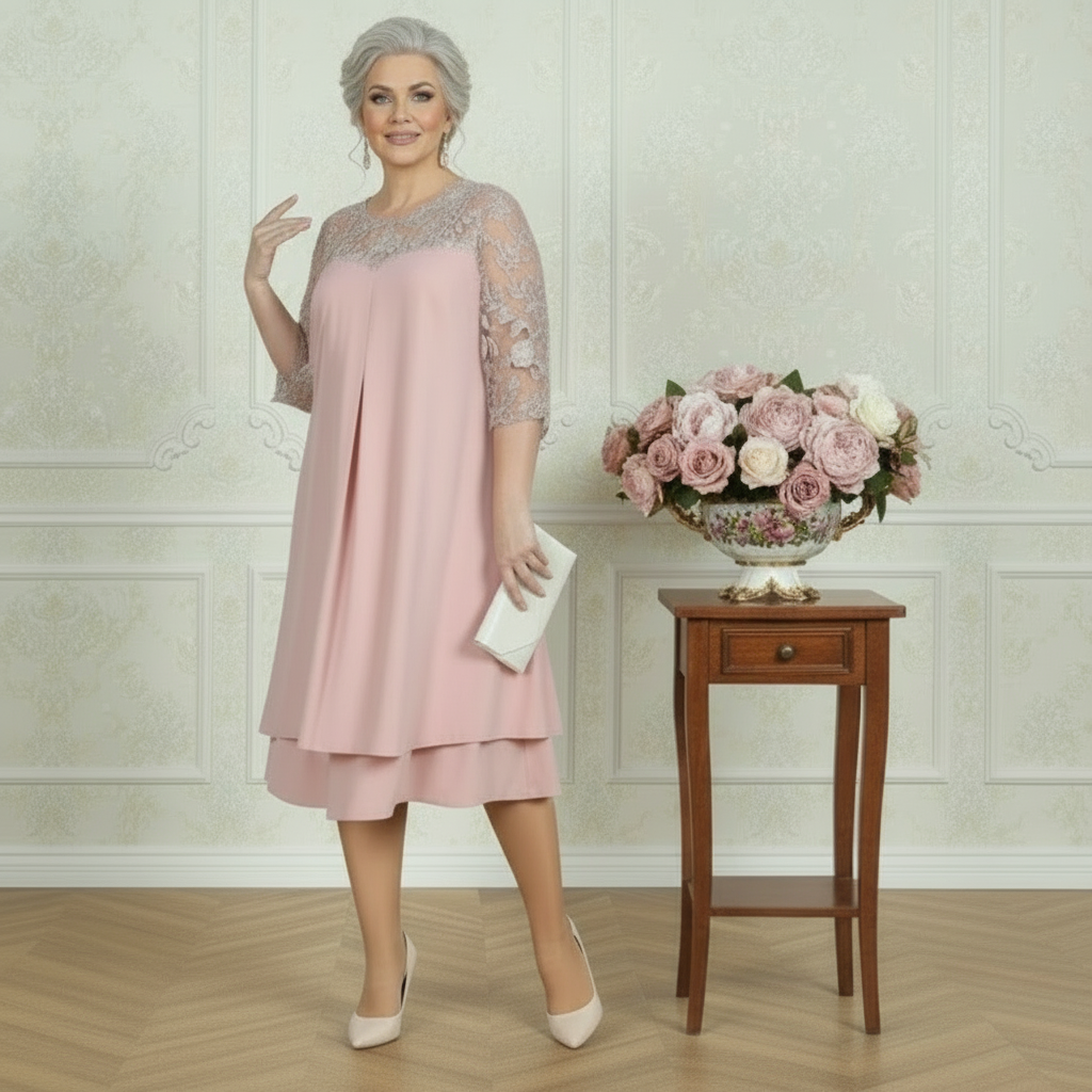 Plus Size Embroidered Chiffon Midi Dress