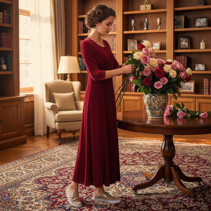 Velvet 3/4 Sleeve Midi Dress