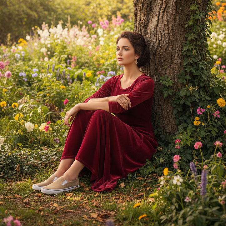 Velvet 3/4 Sleeve Midi Dress