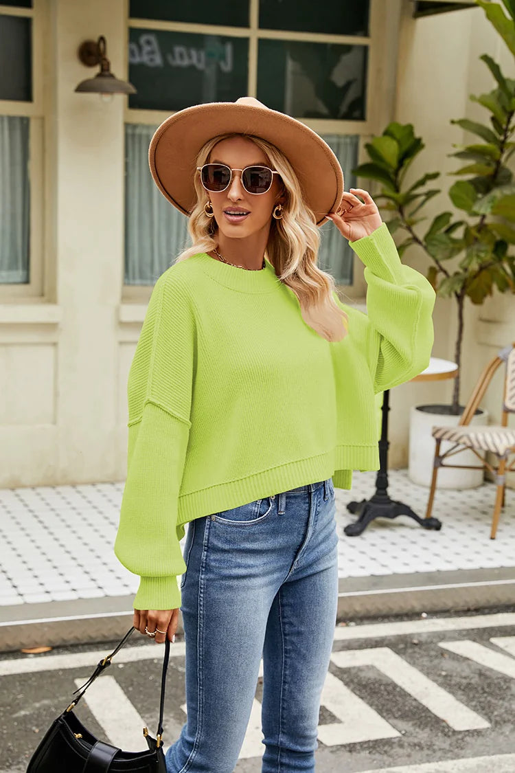 Loose Cropped Round Neck Jumpers