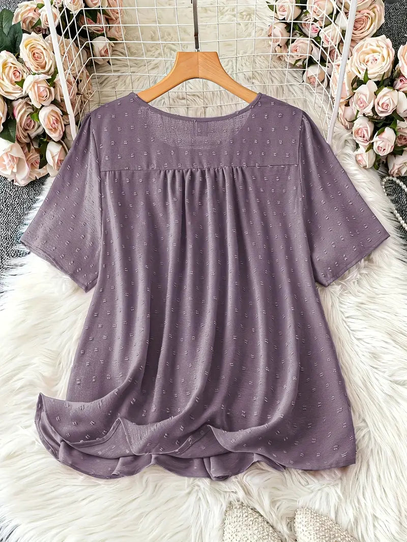 Polka Dot Textured Short Sleeved Blouse Top