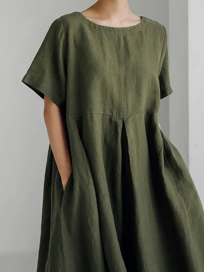 Plus Size Linen A-Line Maxi Dresses