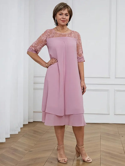 Plus Size Embroidered Chiffon Midi Dress