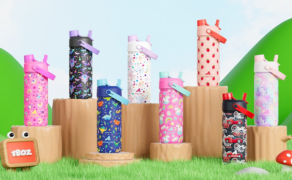 POWCAN Insulated 18oz Non-Slip, Stainless Steel Water Bottles