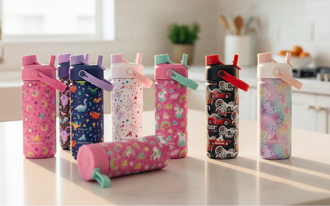 POWCAN Insulated 18oz Non-Slip, Stainless Steel Water Bottles