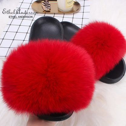 Fox Fur Slide Slippers