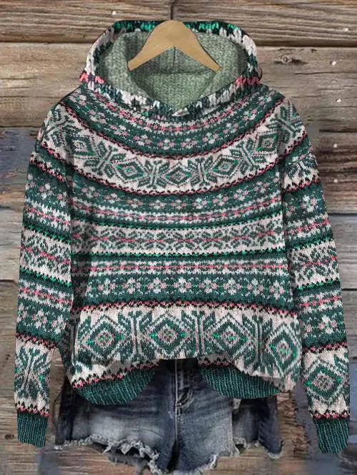 Fair Isle Knit Hooded Pullover