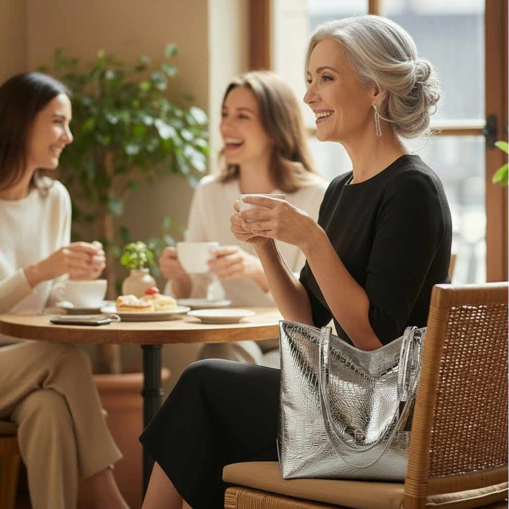 Vintage Metallic Vegan Leather Tote Bag