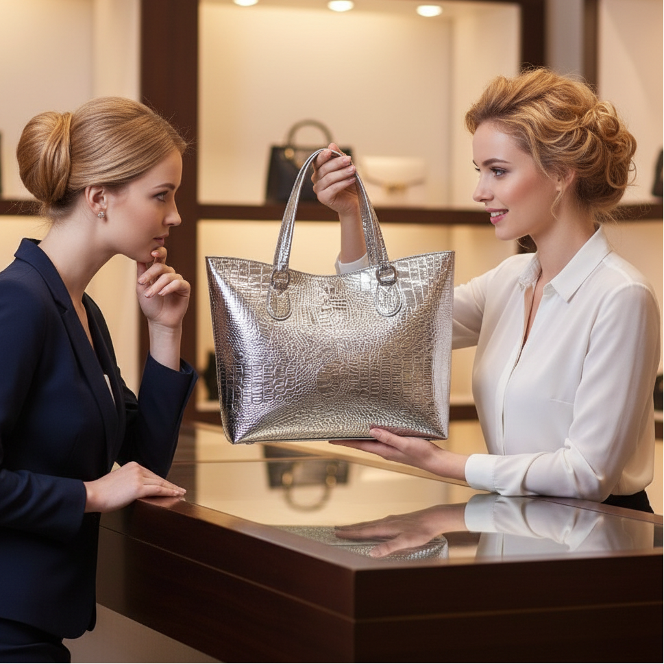 Vintage Metallic Vegan Leather Tote Bag