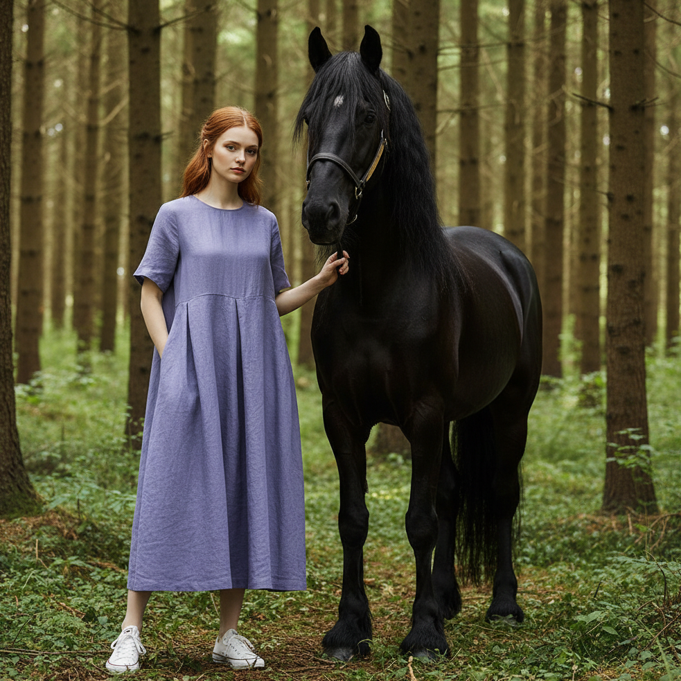 Plus Size Linen A-Line Maxi Dresses