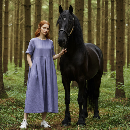 Plus Size Linen A-Line Maxi Dresses