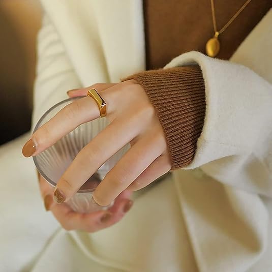 18K Gold Plated Titanium Square Ring