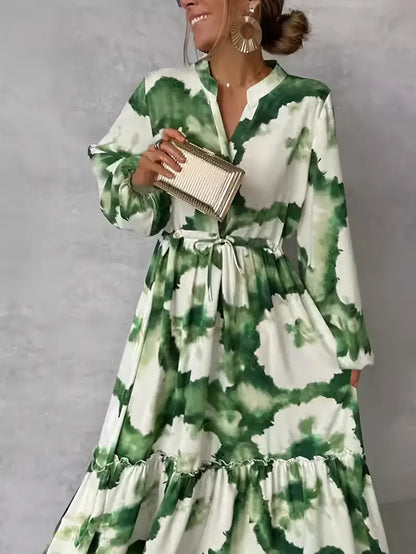 Matilda Boho Green Watercolor Maxi Dress