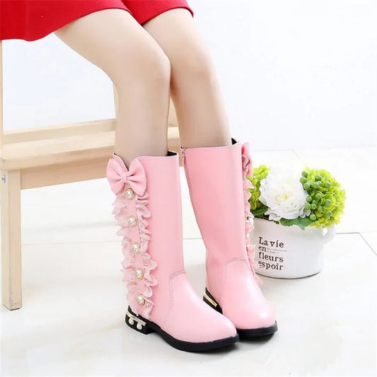 Girls High Top Bow Boots
