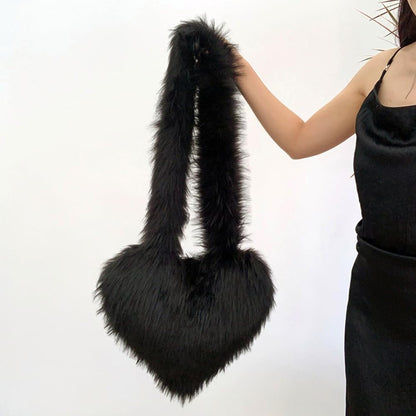 Plush Love Heart Fur Crossbody Bags