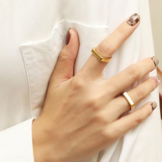 18K Gold Plated Titanium Square Ring
