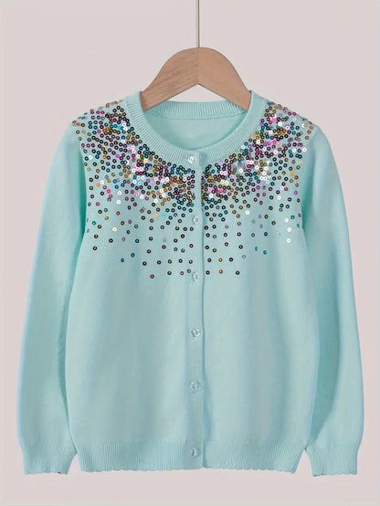 Girls' Sequined Round Neck Cardigans