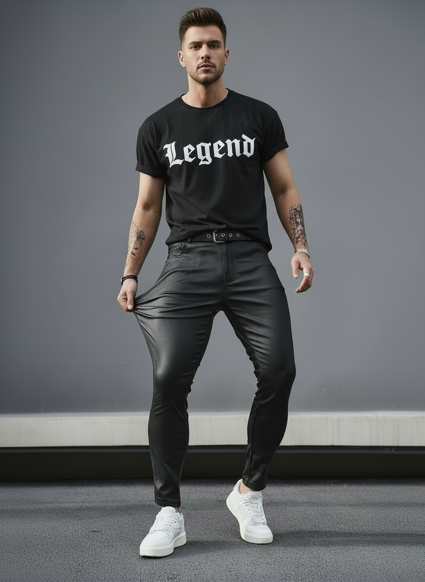 MACCO High-Stretch Vegan Leather Slim-Fit Jeans