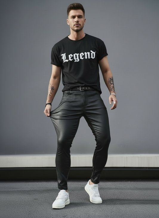 MACCO High-Stretch Vegan Leather Slim-Fit Jeans