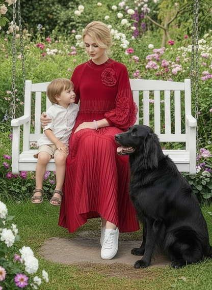 Elegant Floral Applique Fine Pleated Polyester Ruffle Dresses