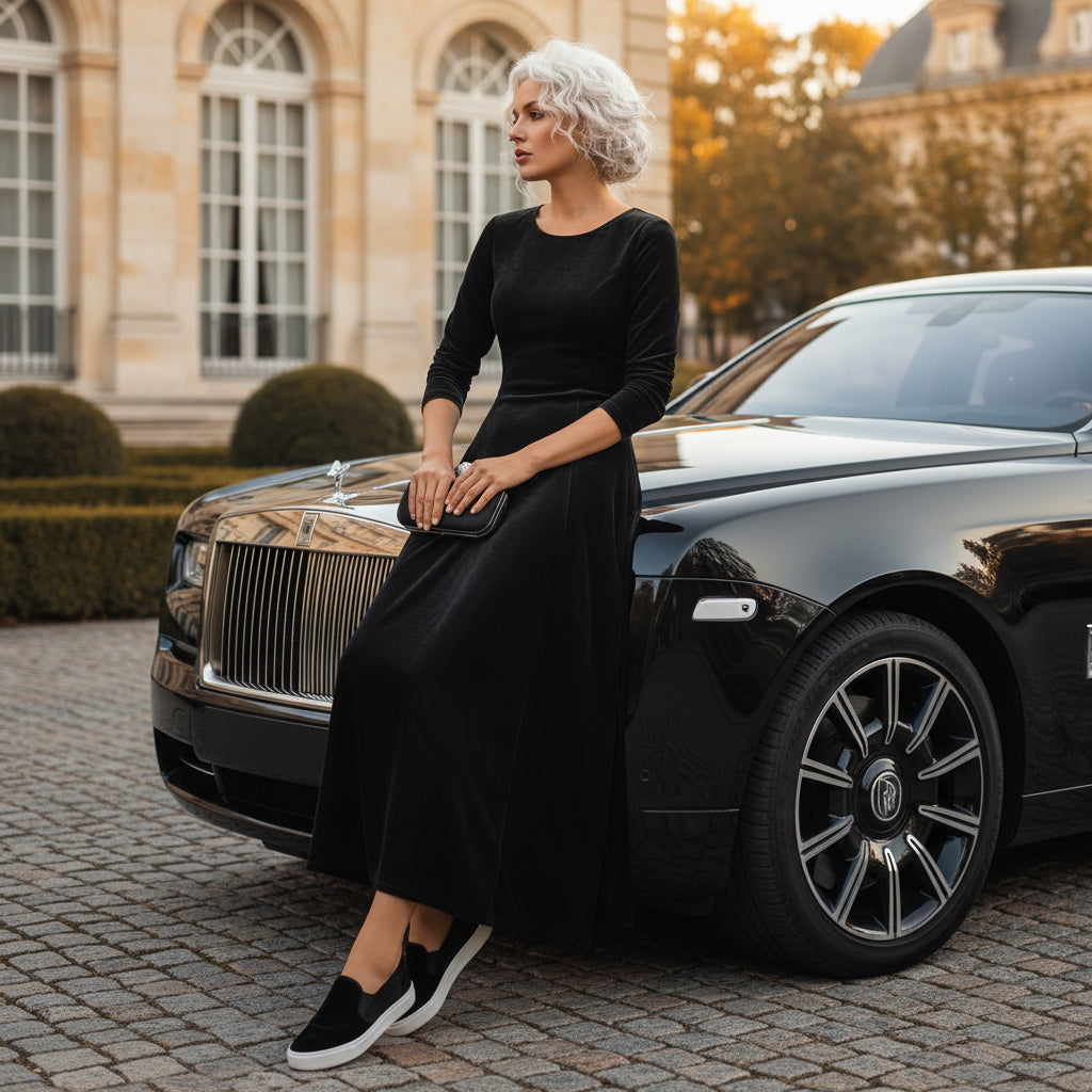 Velvet 3/4 Sleeve Midi Dress