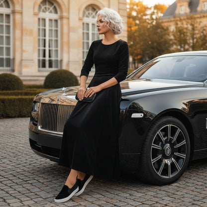 Velvet 3/4 Sleeve Midi Dress