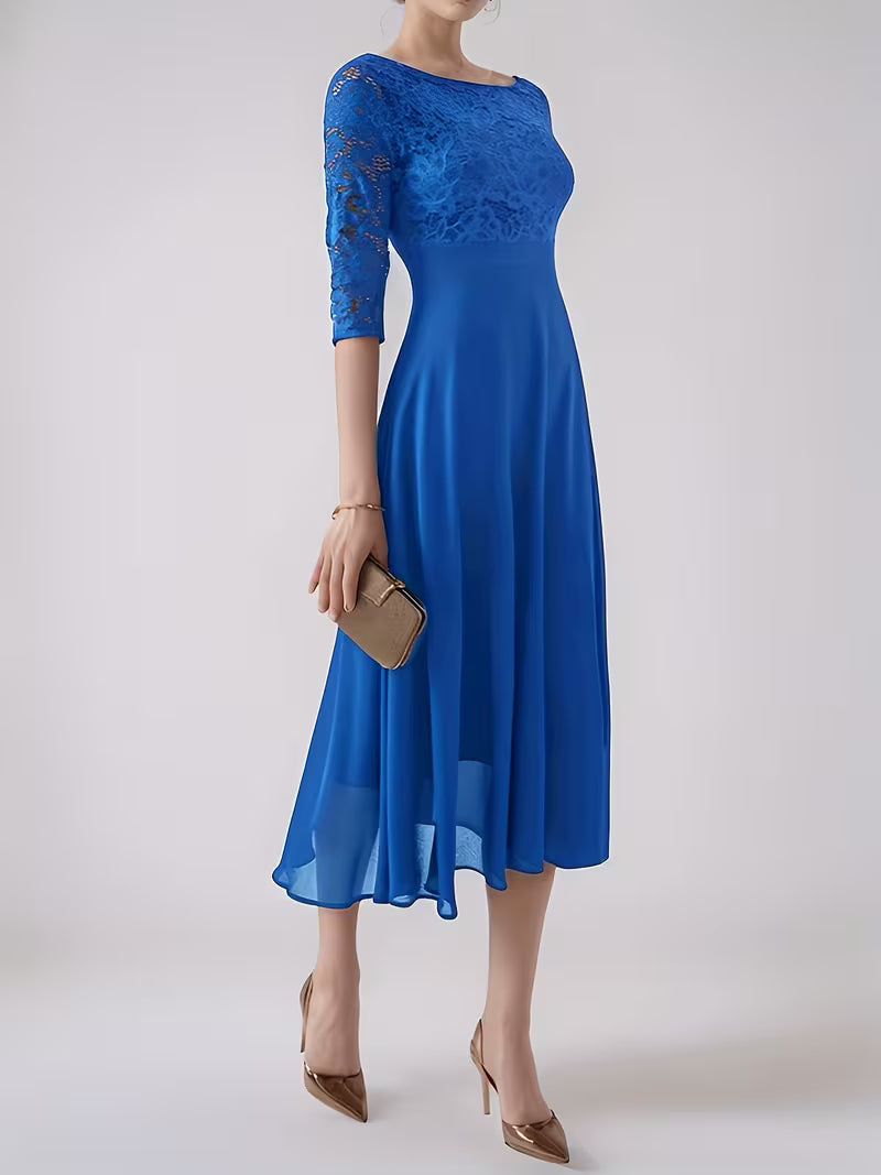 Vogue Chiffon Lace Midi Dress