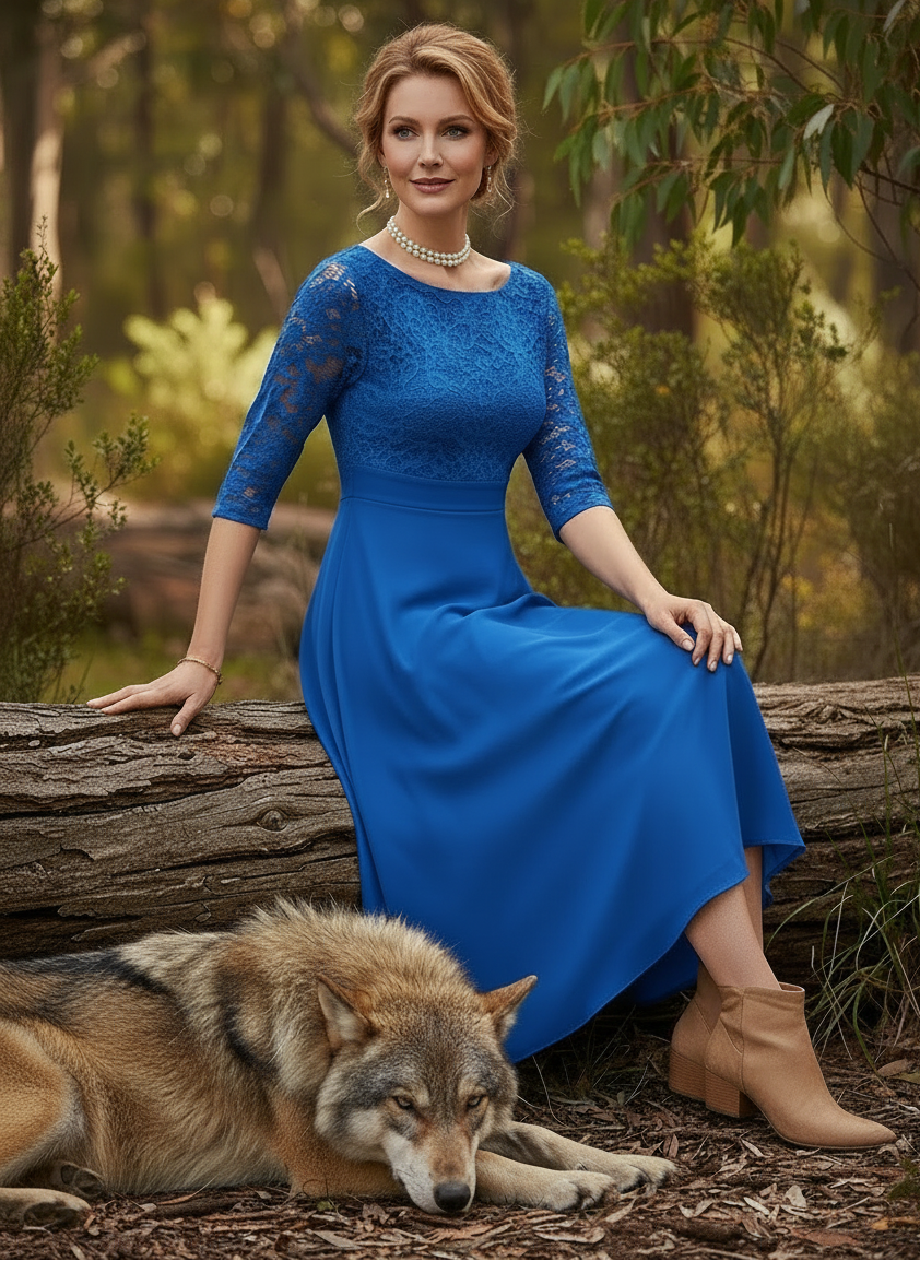 Vogue Chiffon Lace Midi Dress