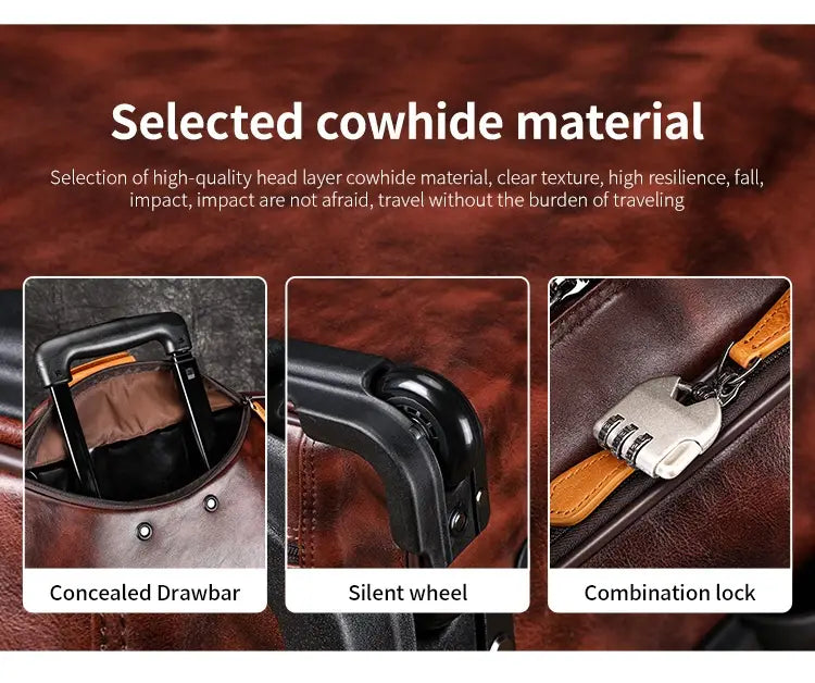 Crazy Horse Genuine Cowhide Leather Lightweight Carry-On Suitcase