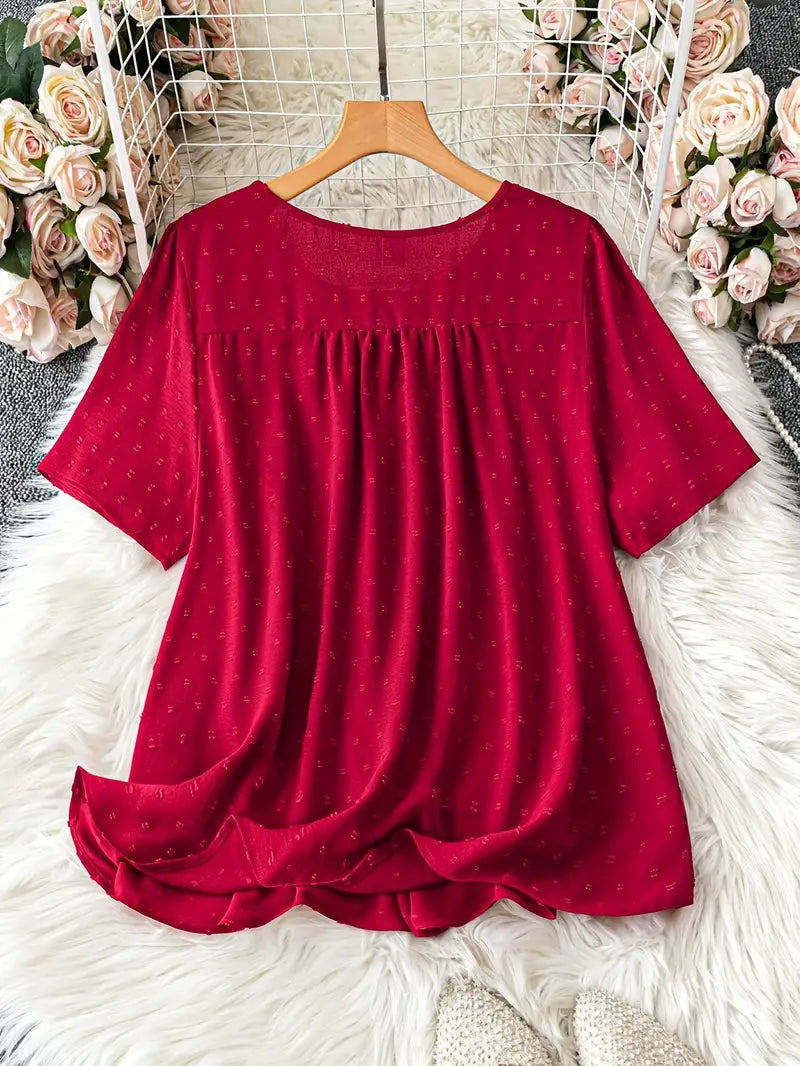 Polka Dot Textured Short Sleeved Blouse Top