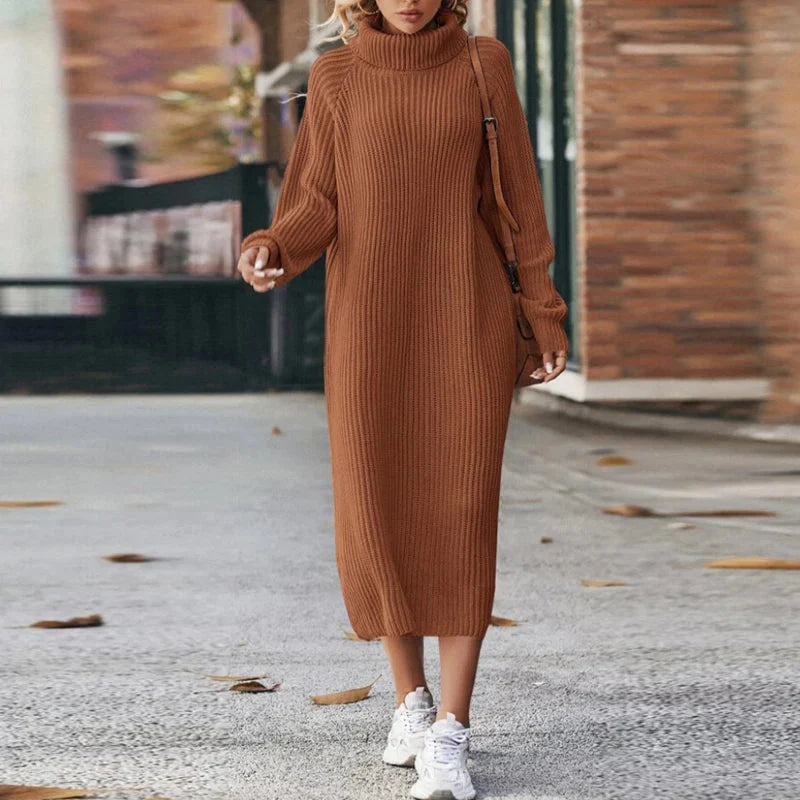 Turtleneck Raglan Sleeve Sweater Dress
