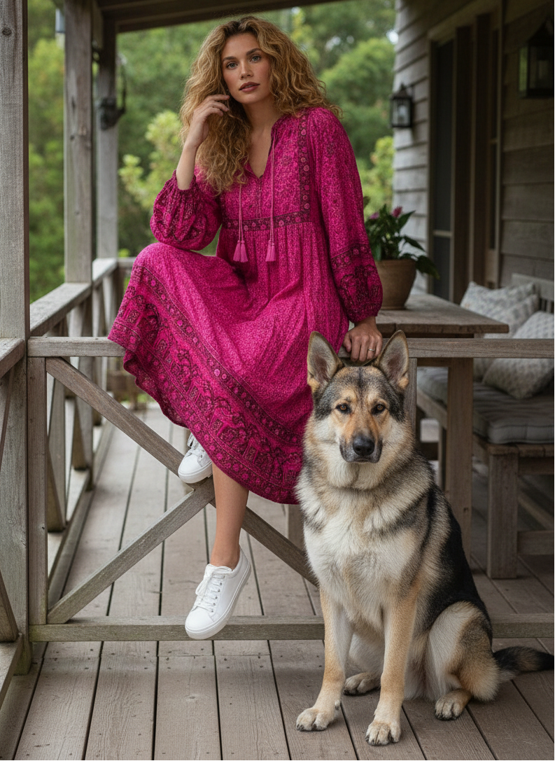 Plus Size Bohemian Long Sleeve Midi Dresses