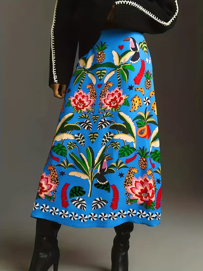 Tropical Rio Floral A-Line Skirt