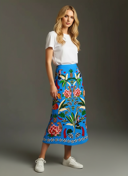 Tropical Rio Floral A-Line Skirt