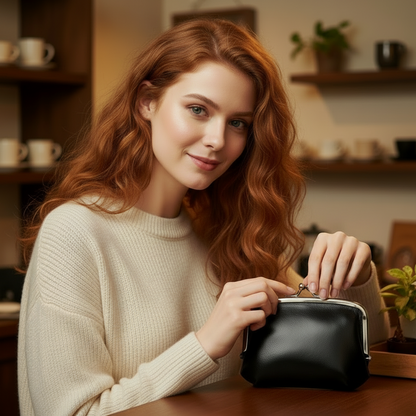 OU Vintage Genuine Leather Dual Compartment Coin Purse