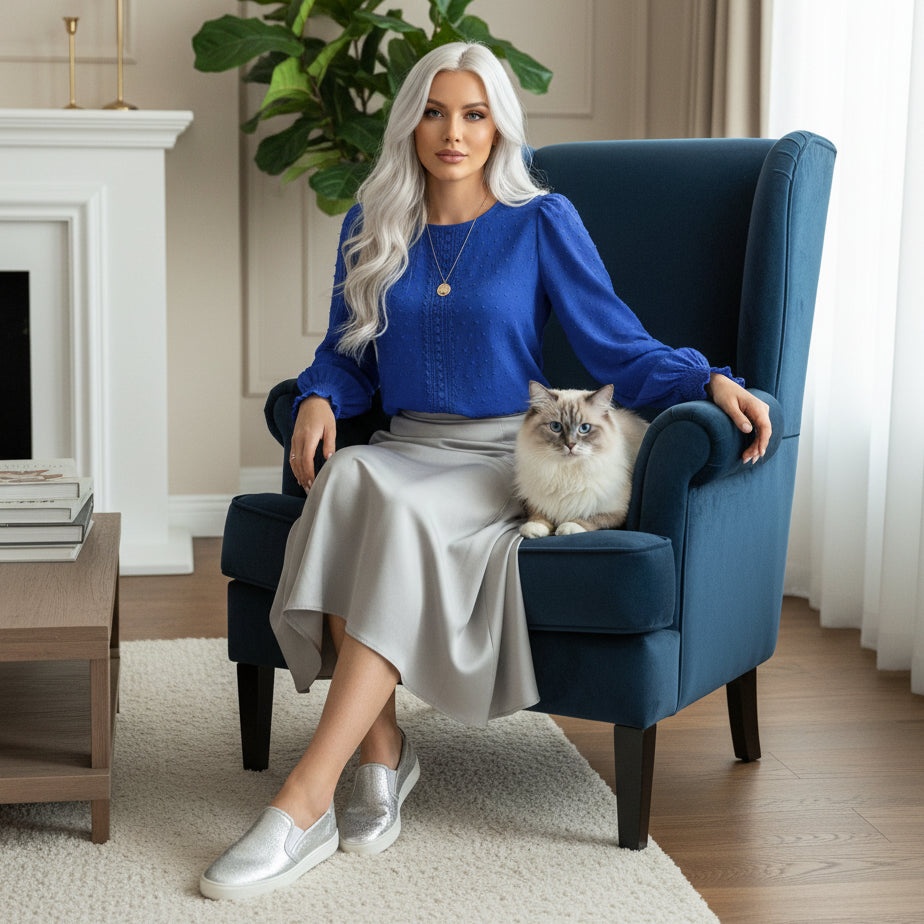 Polka Dot Lace Lantern Sleeve Top