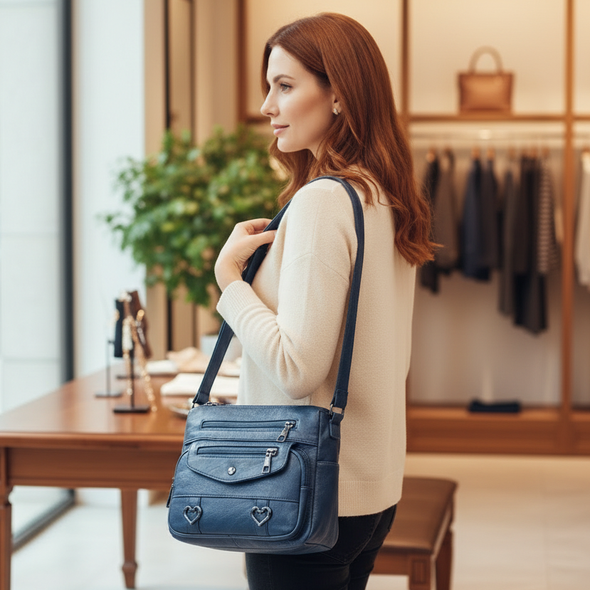 Retro Multi Pocket Vegan Leather Crossbody Bag