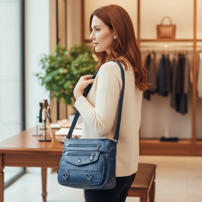 Retro Multi Pocket Vegan Leather Crossbody Bag