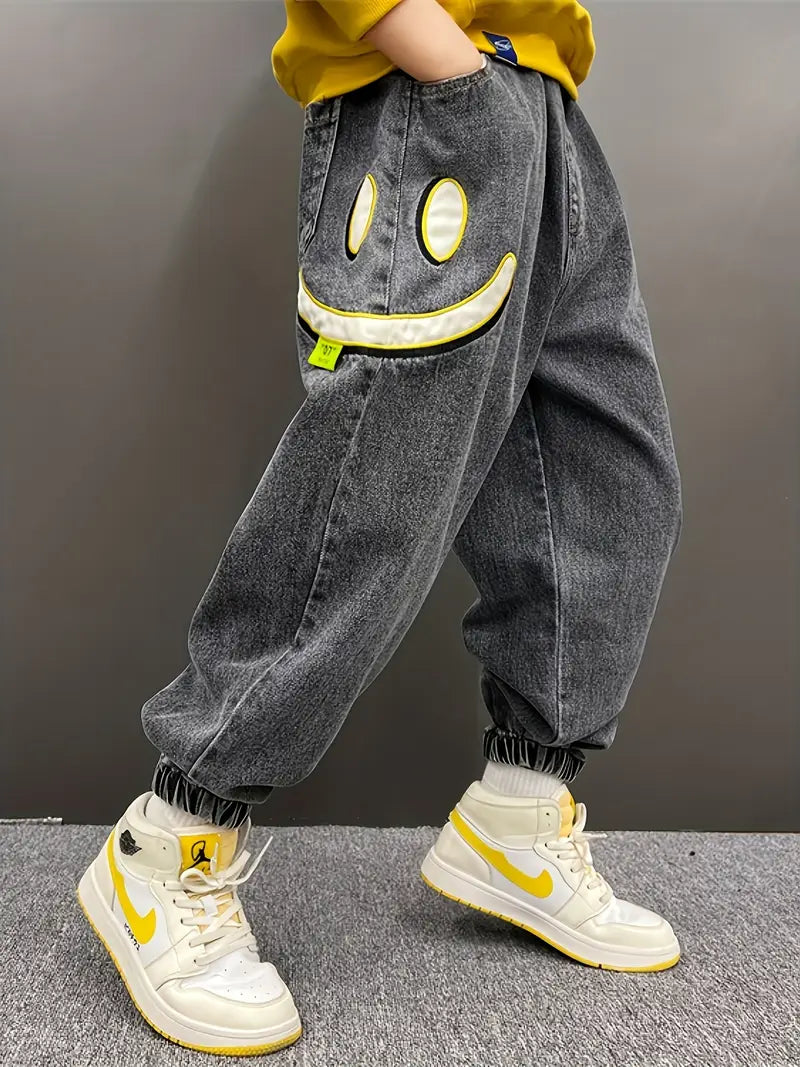 MAOMU Smiley Denim Jogger Pants