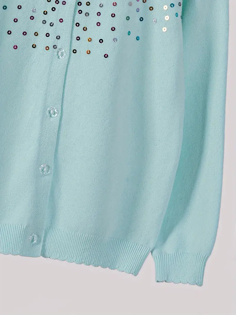 Girls' Sequined Round Neck Cardigans