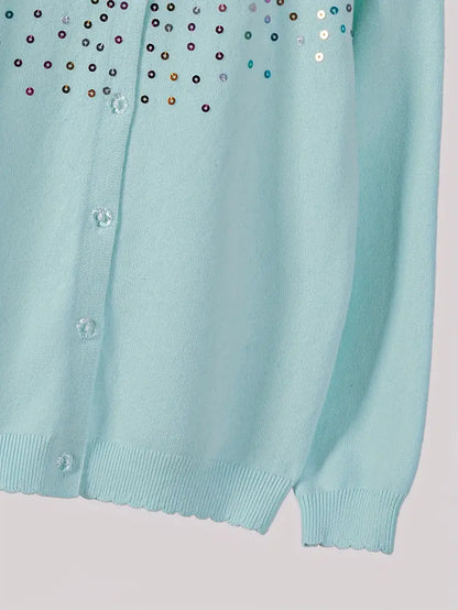 Girls' Sequined Round Neck Cardigans