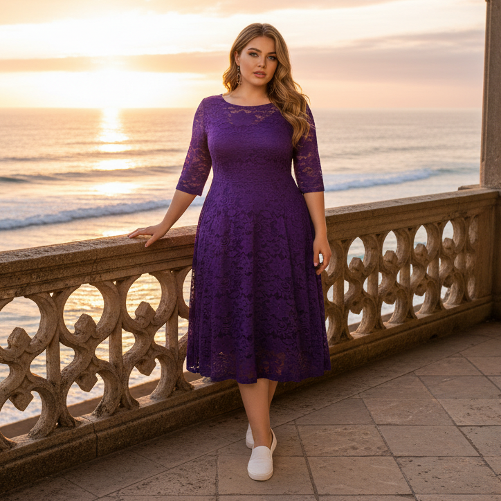 Chic Plus Size Lace Midi Dress